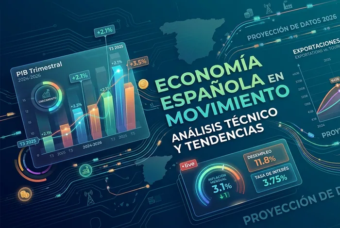 Gráfico generado con IA: barras y cifras sobre la economía española, con tipografía grande.