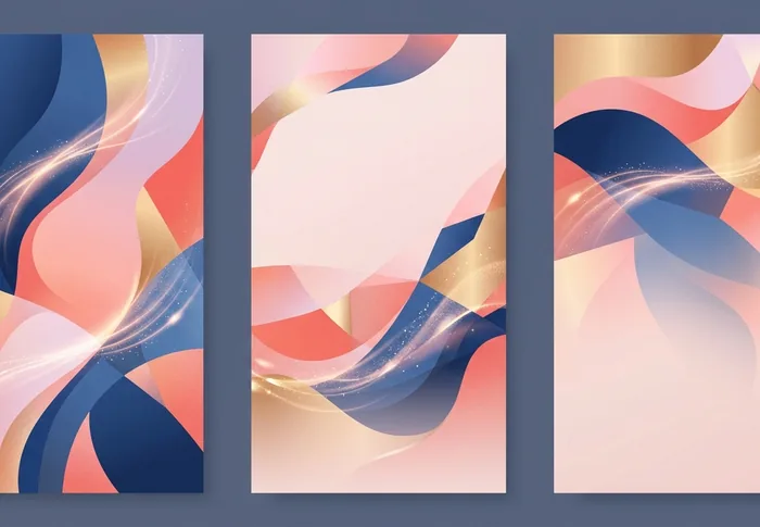 Tres fondos verticales abstractos generados con IA, en tonos rosa y azul.